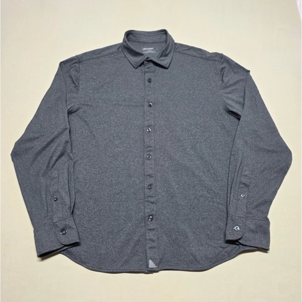 UNTUCKit Men Large Gray Sweat Long Sleeve Button Down Shirt Stretch Reg Fit